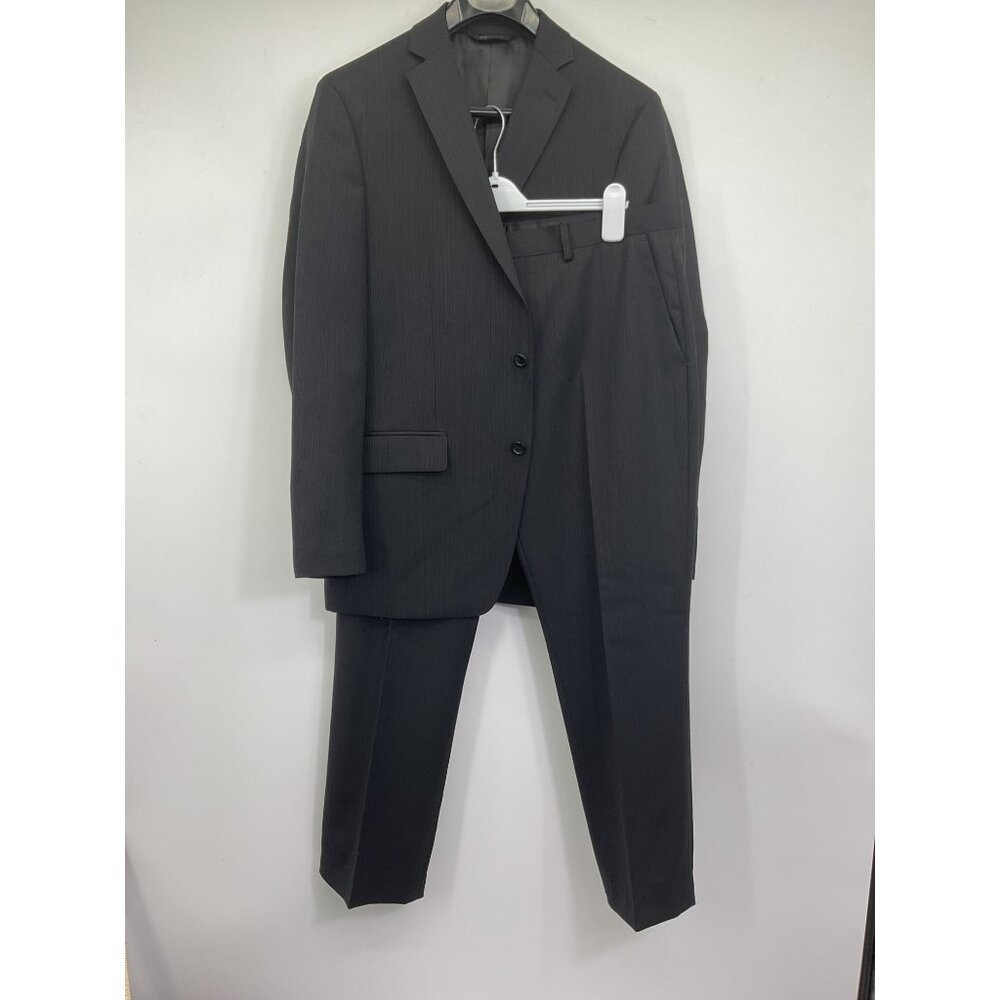Marc Anthony Mens Gray Shadow Striped Suit Jacket 42R Wool Pants 36x32
